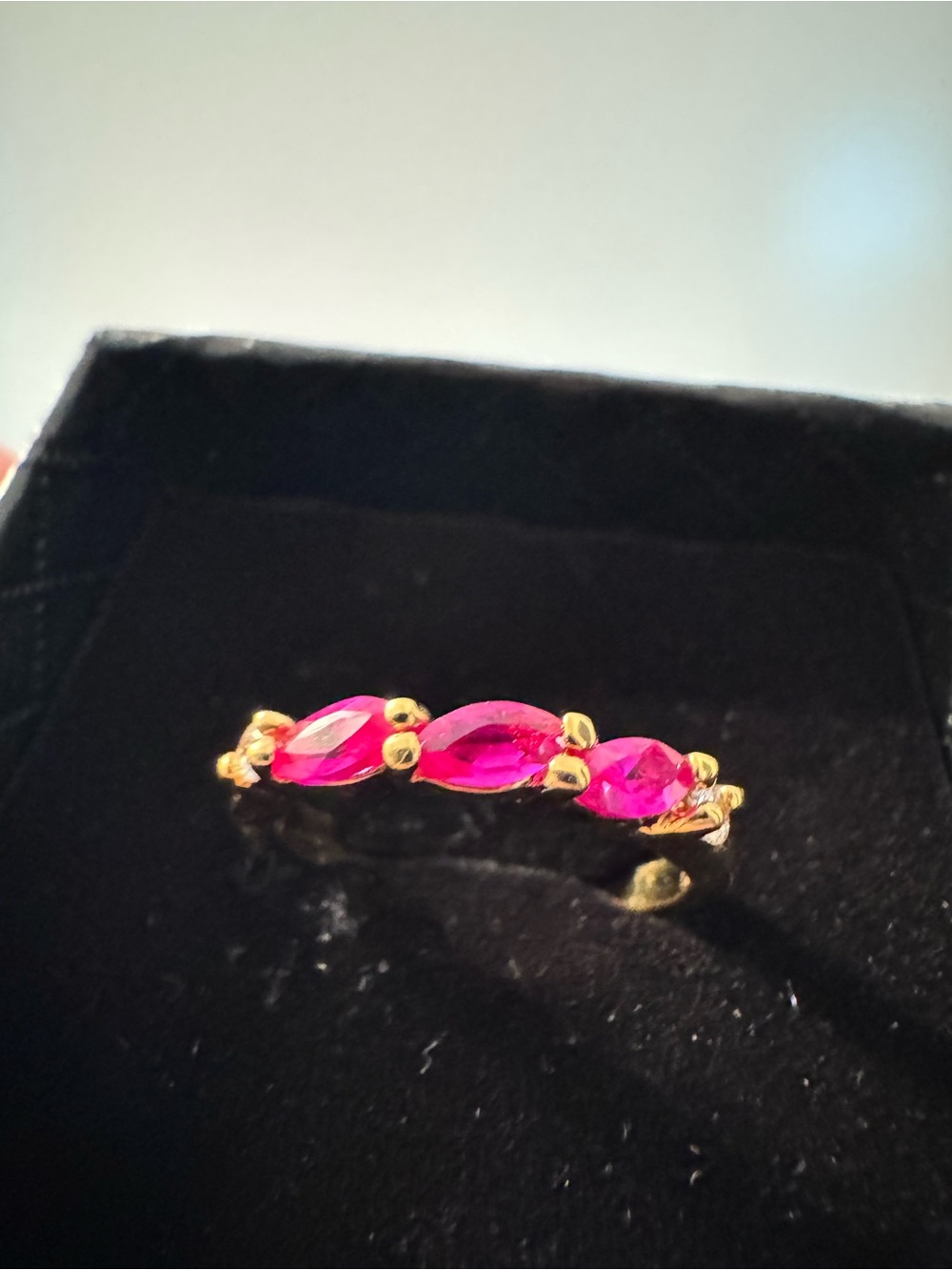Gold-Plated Pink Marquise Crystal Band Ring